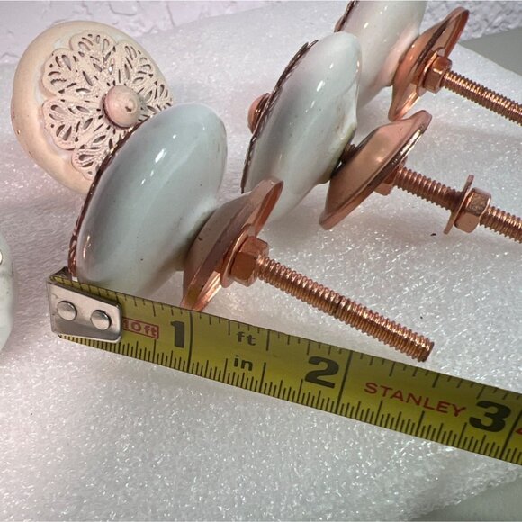 Decorative Ceramic & Metal Drawer Knobs Cabinet Pulls Set Of 6 White & Rose Gold - Picture 8 of 9